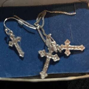 Pave cross necklace and earrings gift set
